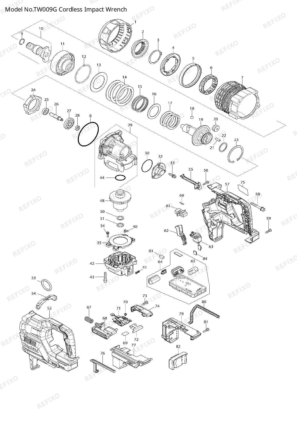 Деталировка MAKITA TW009G — схема запчастей в разборе