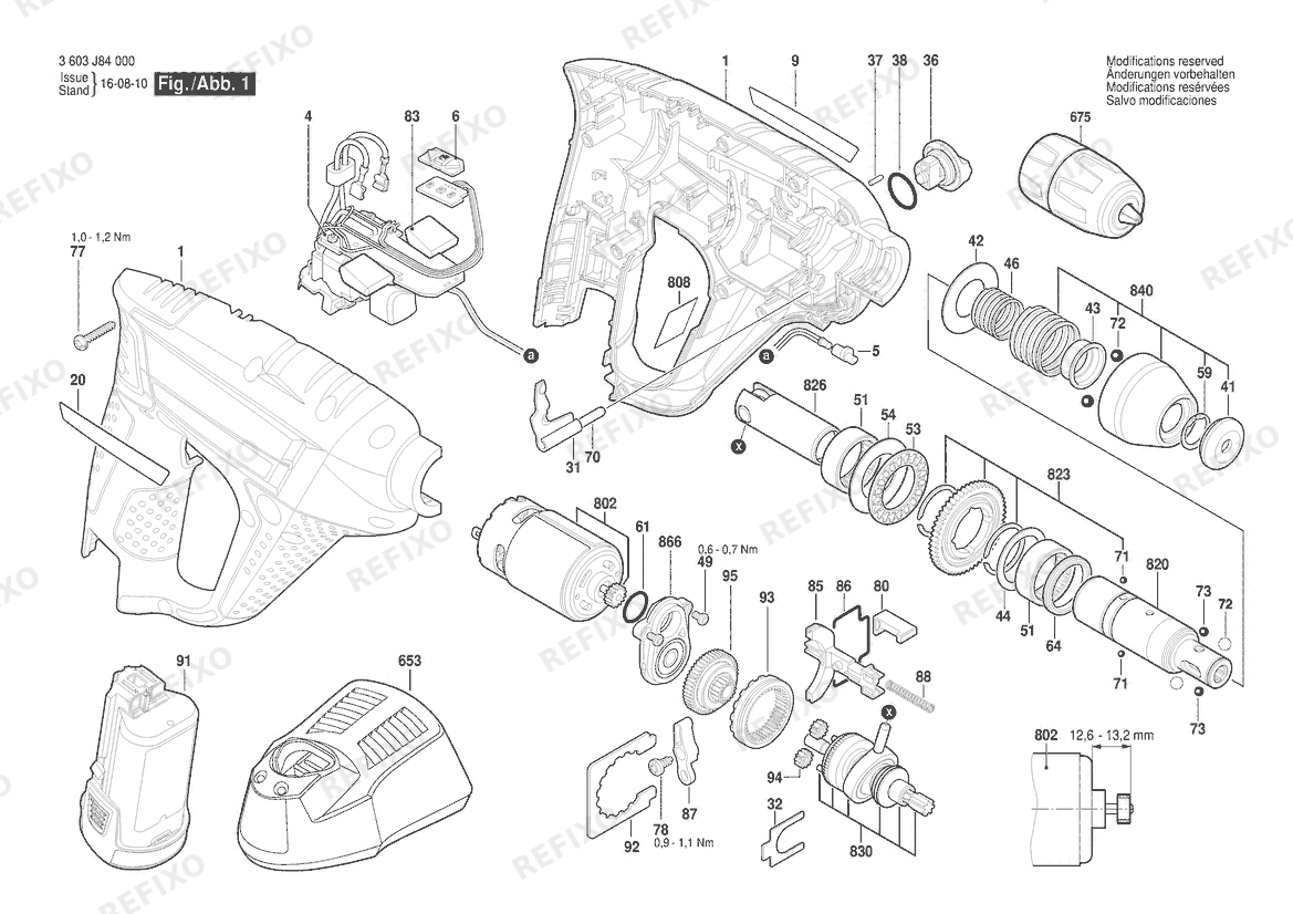 Деталировка Bosch Аккумуляторный - перфоратор Uneo 10,8 LI-2 | 10.8 V | 001 - EU (3 603 J84 000) — схема запчастей в разборе