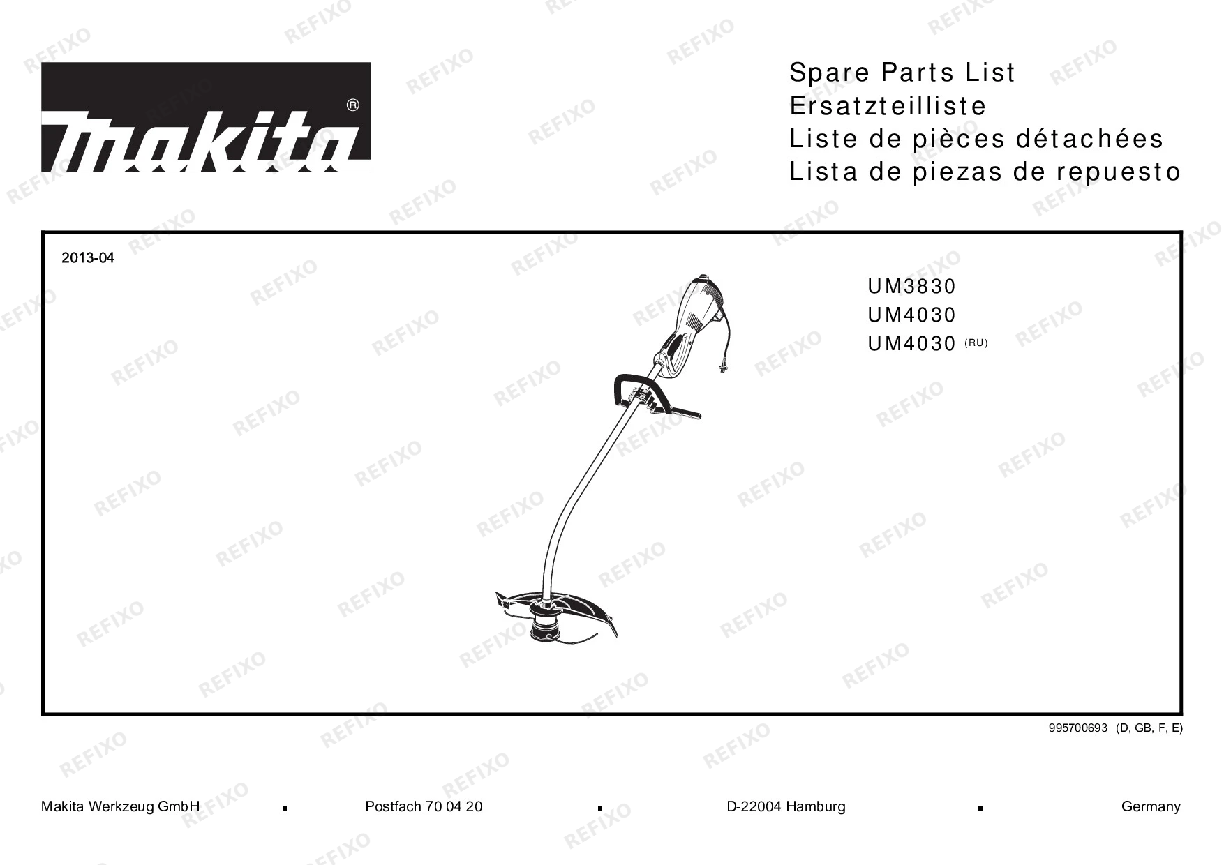 Деталировка MAKITA UM4030 — схема запчастей в разборе