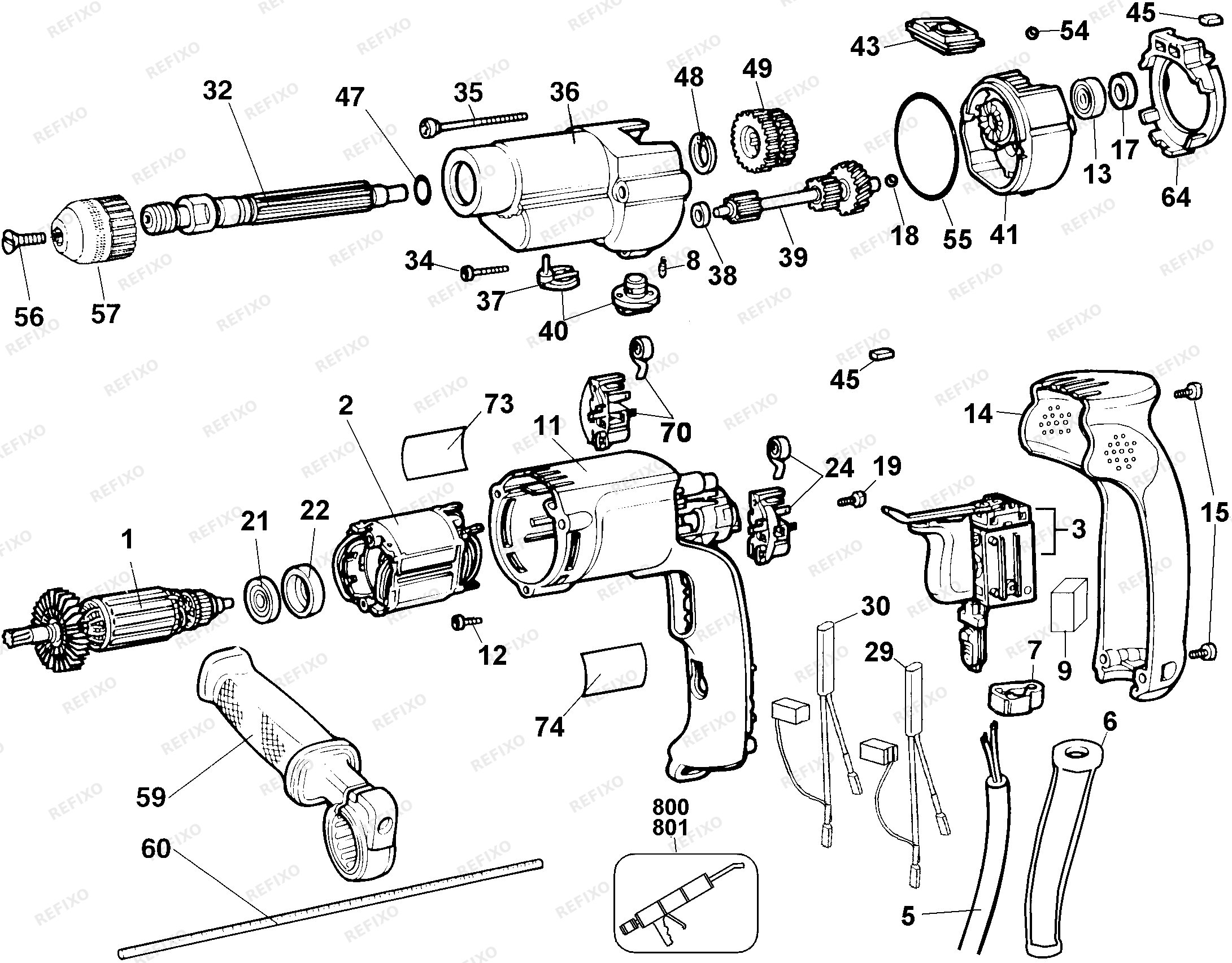Деталировка DeWalt BM19E-QS TYPE 2 BOHRER BM19E-QS BM19E — схема запчастей в разборе
