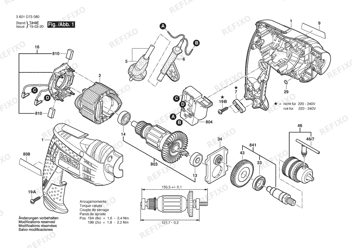 Деталировка Bosch Дрель GBM 10 | 230 V | 026 - AS (3 601 D73 0K0) — схема запчастей в разборе
