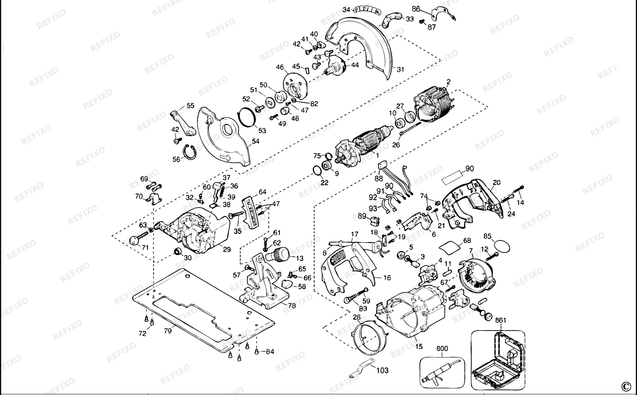 Деталировка DeWalt DW384-46-XJ TYPE 1 KREISSGE DW384-46-XJ DW384-46 — схема запчастей в разборе