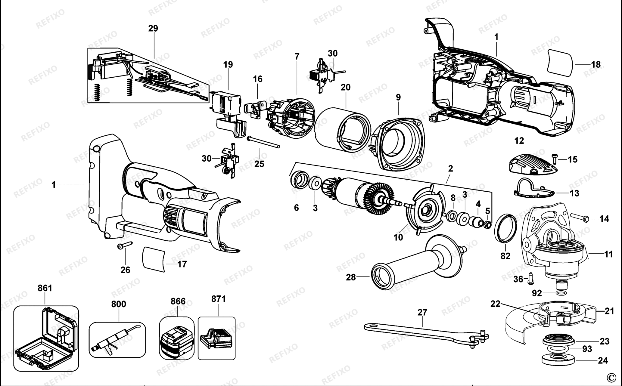 Деталировка DeWalt DC415-QW TYPE 2 SMALL ANGLE GRINDER DC415-QW DC415 — схема запчастей в разборе