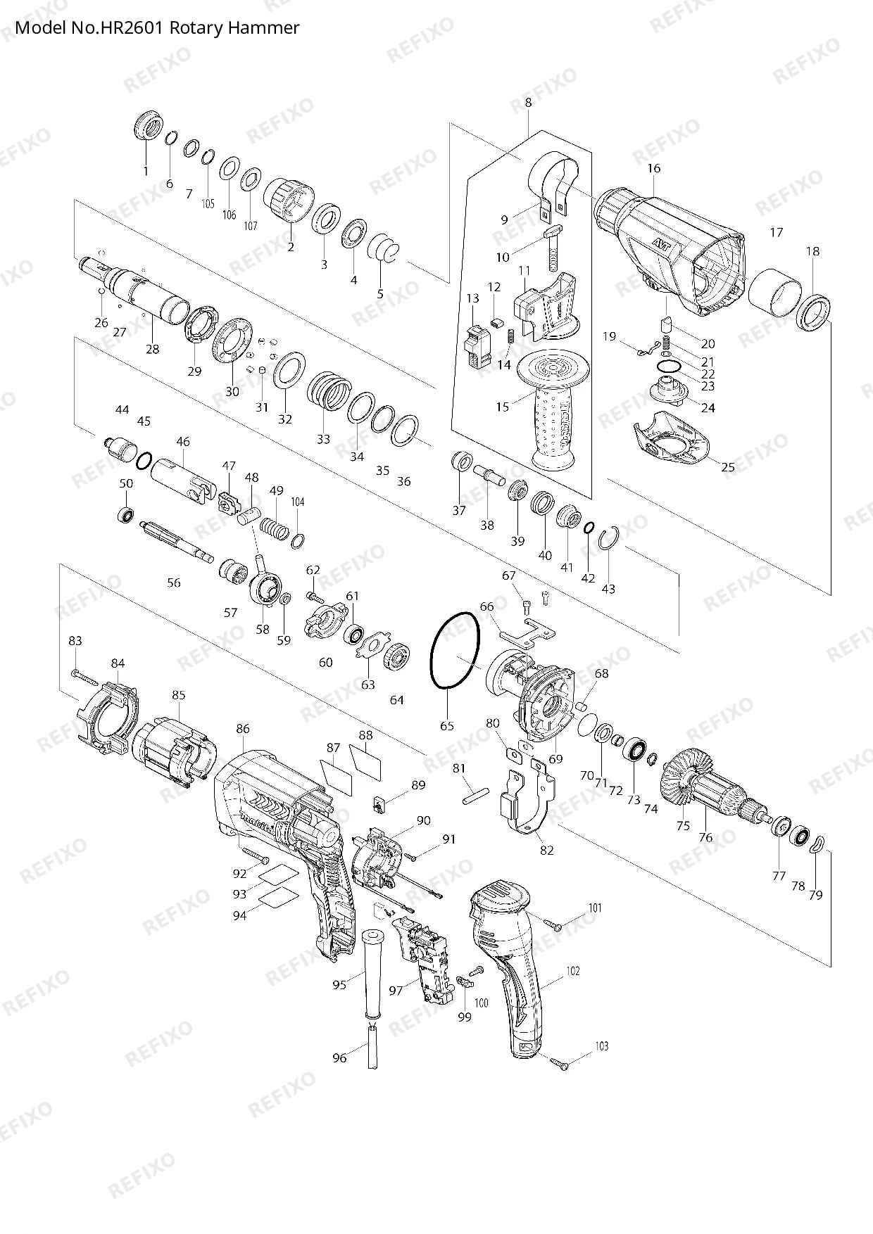 Деталировка MAKITA HR2601 — схема запчастей в разборе