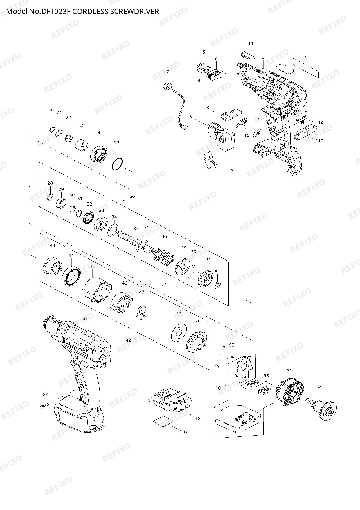 Деталировка MAKITA DFT023F — схема запчастей в разборе