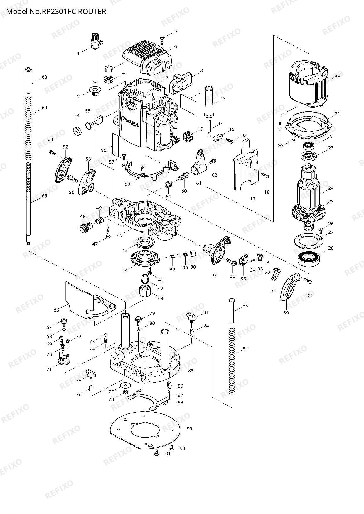 Деталировка MAKITA RP2301FC — схема запчастей в разборе
