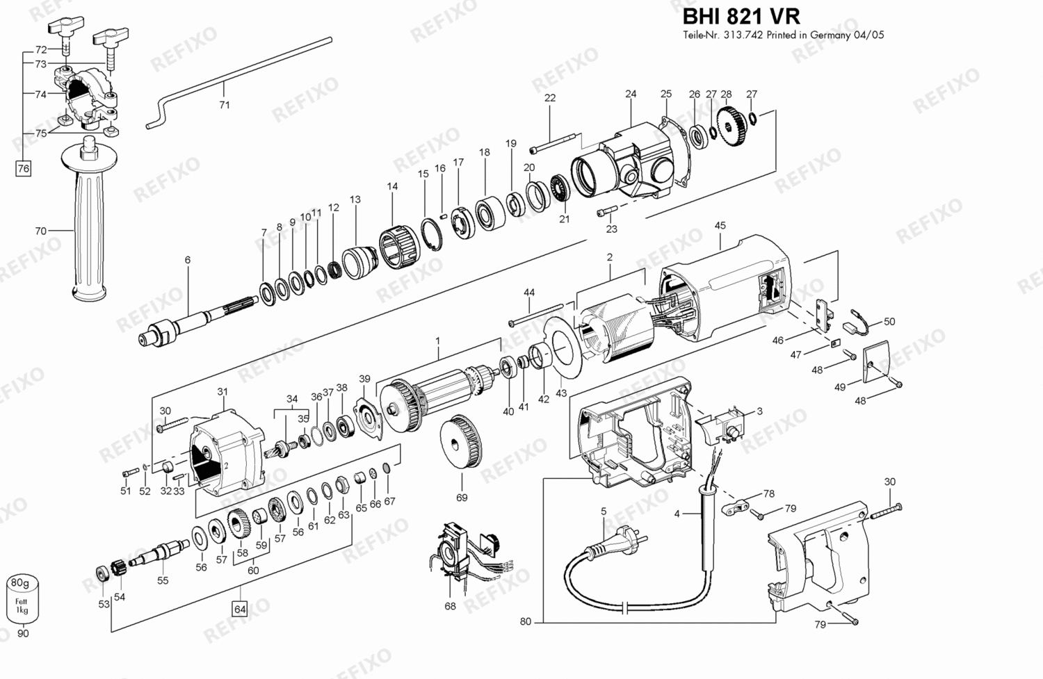 Деталировка Flex BHI 821 VR 230CEE 309249 — схема запчастей в разборе