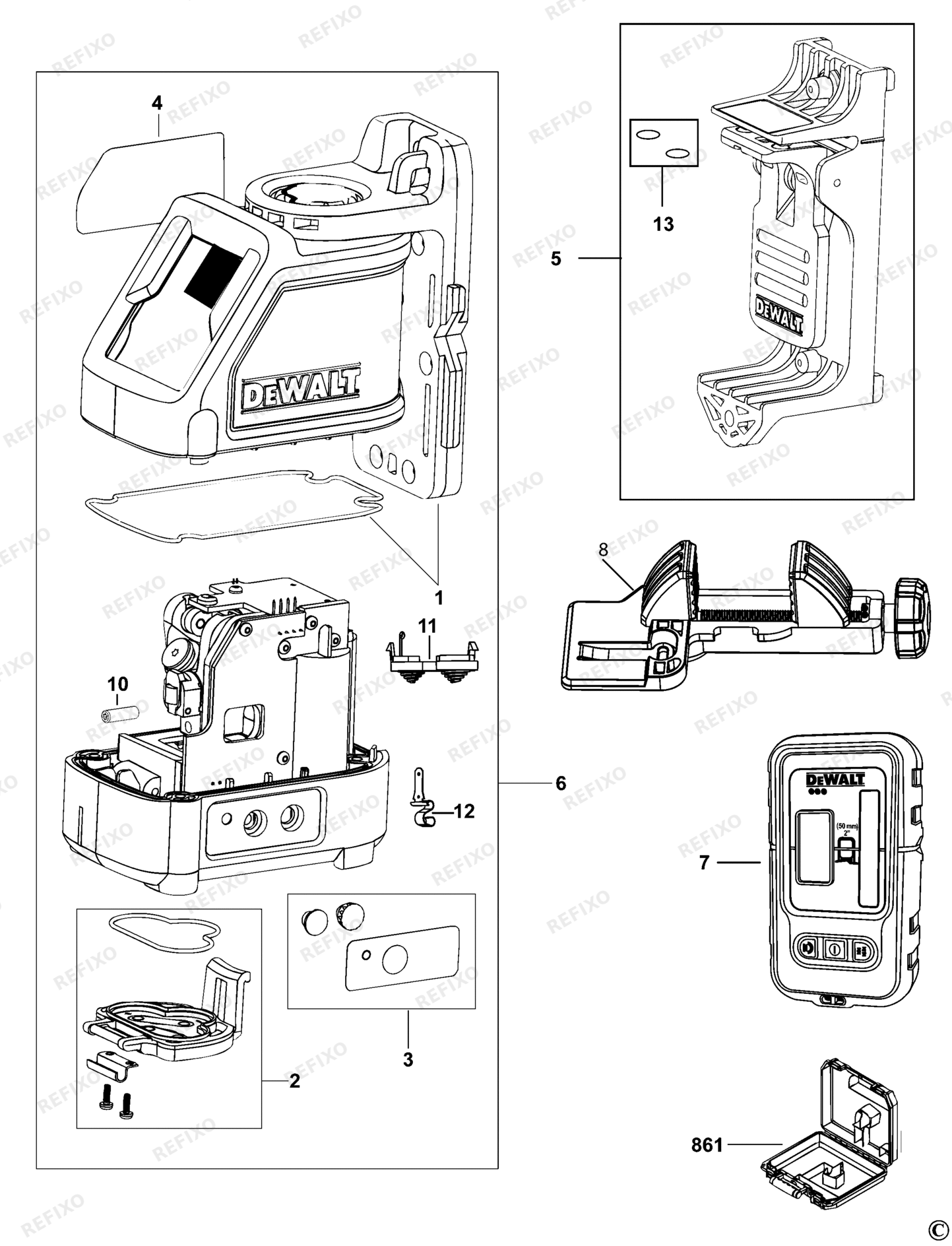 Деталировка DeWalt DW088KD-QW TYPE 1 KREUZLINIENLASER XX96 DW088KD-QW DW088KD — схема запчастей в разборе