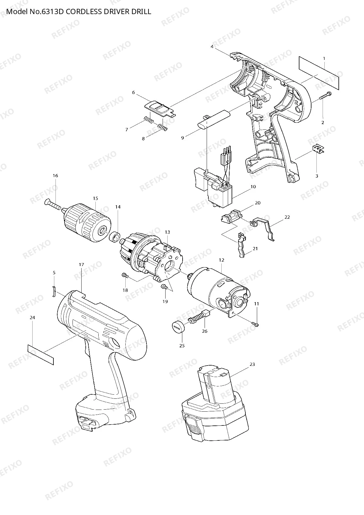 Деталировка MAKITA 6313D — схема запчастей в разборе