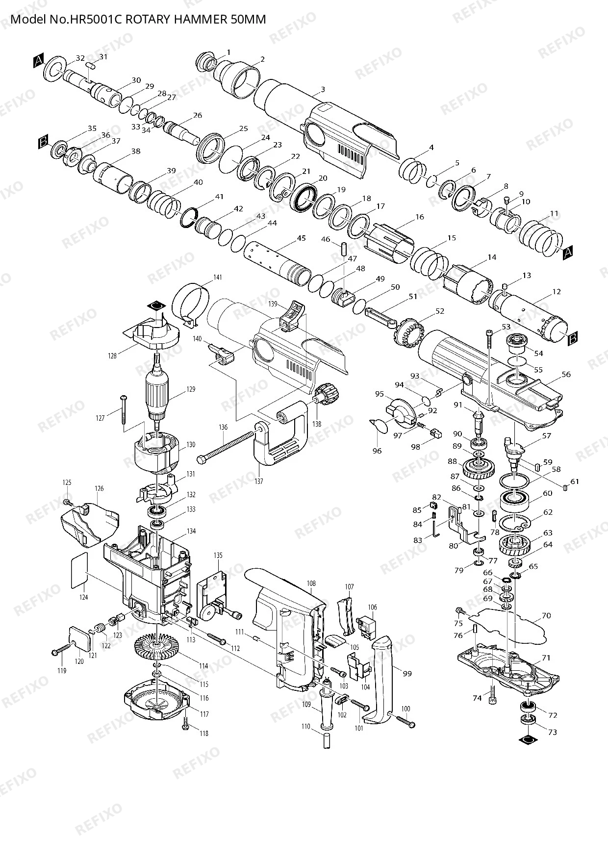 Деталировка MAKITA HR5001C — схема запчастей в разборе