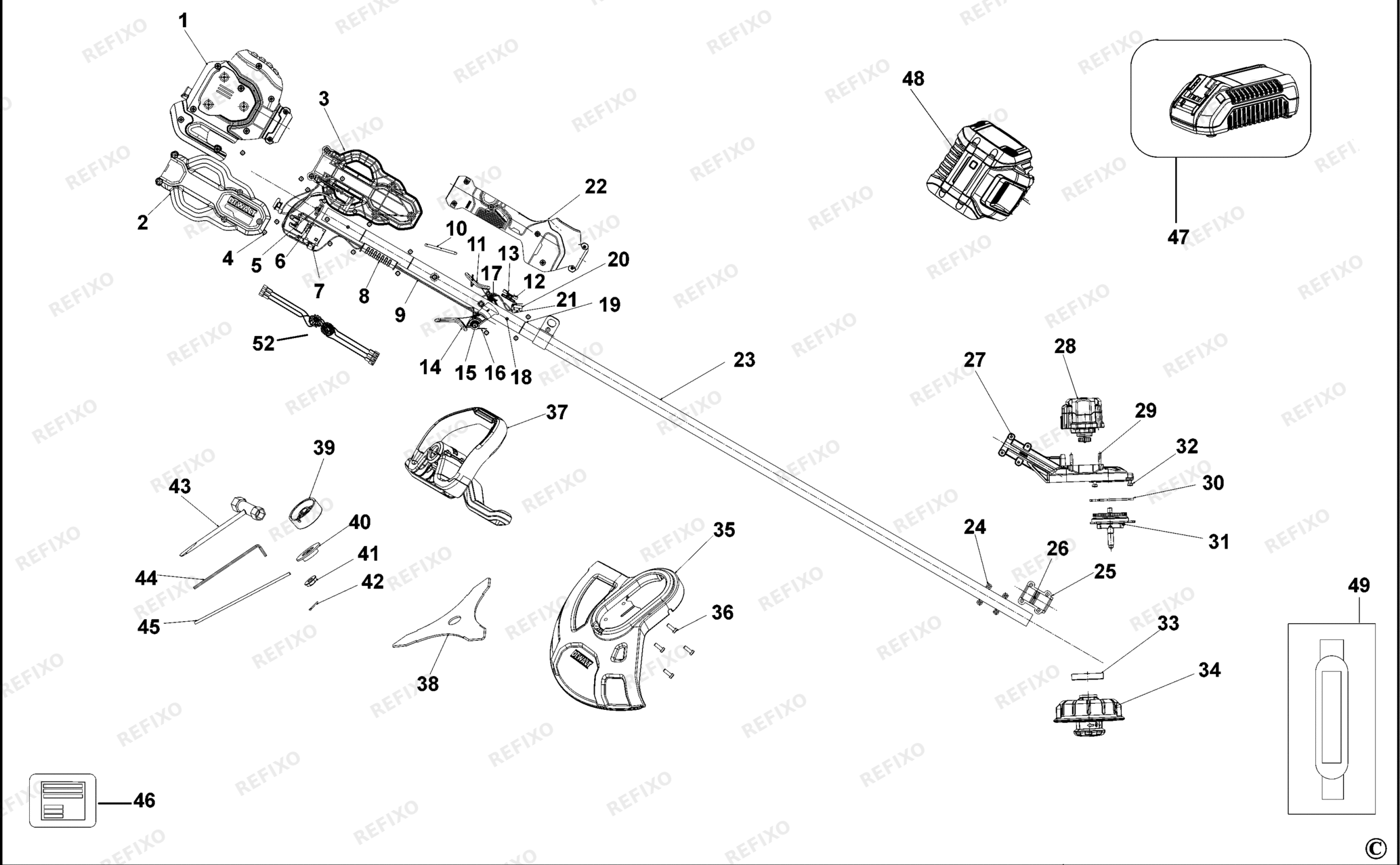 Деталировка DeWalt DCM571-QW TYPE 1 RASENTRIMMER DCM571-QW DCM571 — схема запчастей в разборе