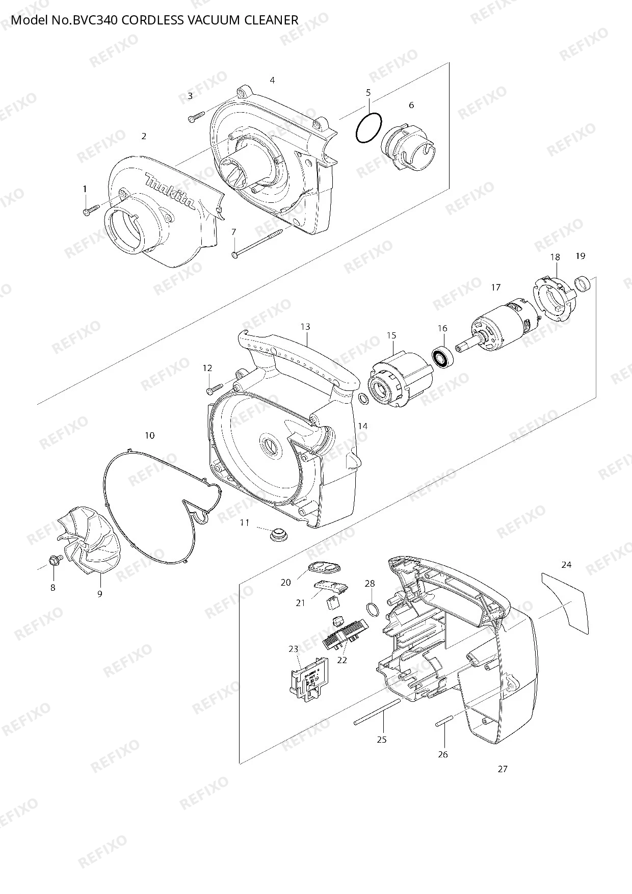 Деталировка MAKITA BVC340 — схема запчастей в разборе