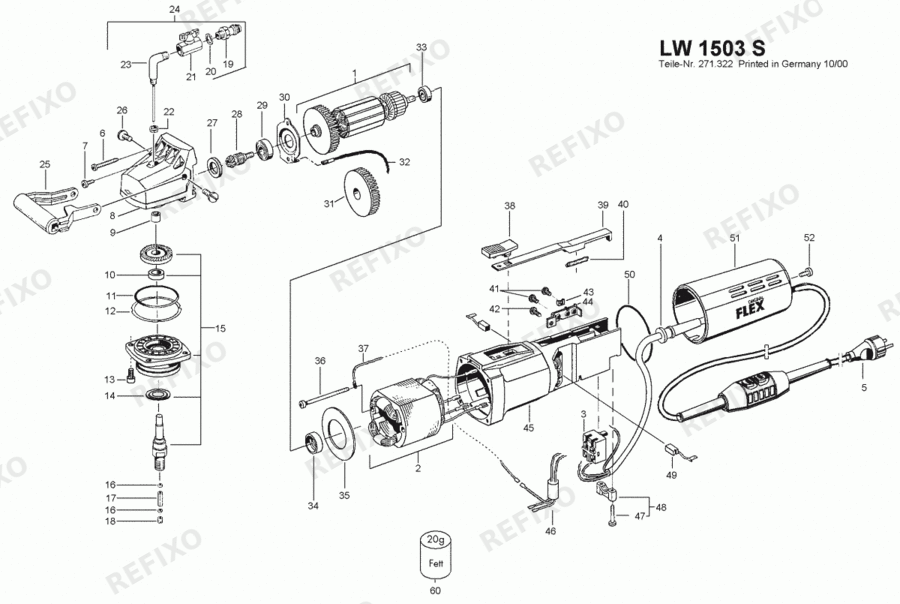 Деталировка Flex LW 1503 S 230CEE-PRCD 283541 — схема запчастей в разборе