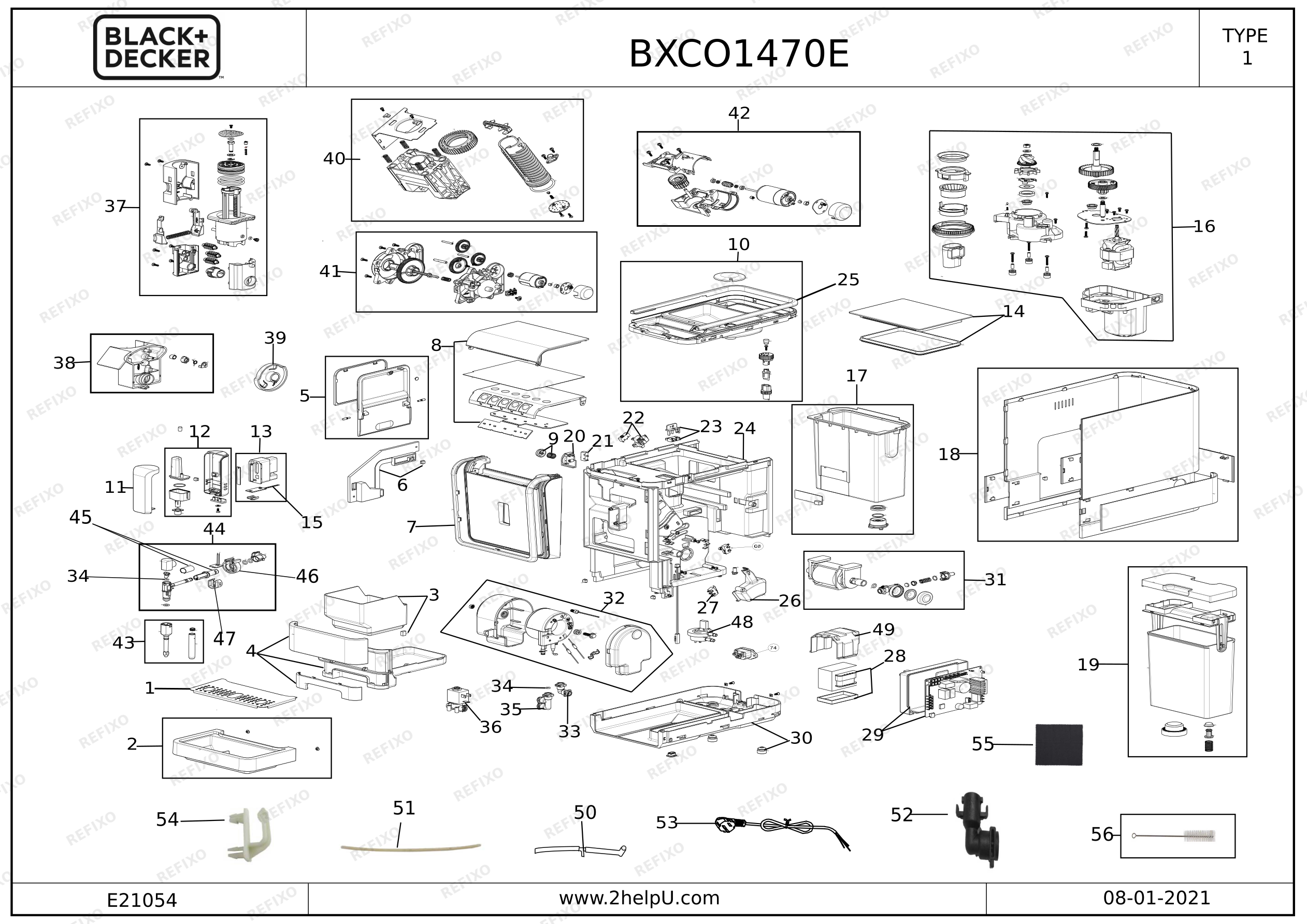 Black&Decker КОФЕВАРКА BXCO1470E — схема запчастей