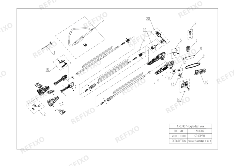 Деталировка Greenworks GD40PSH-1303907-Eploded view new — схема запчастей в разборе