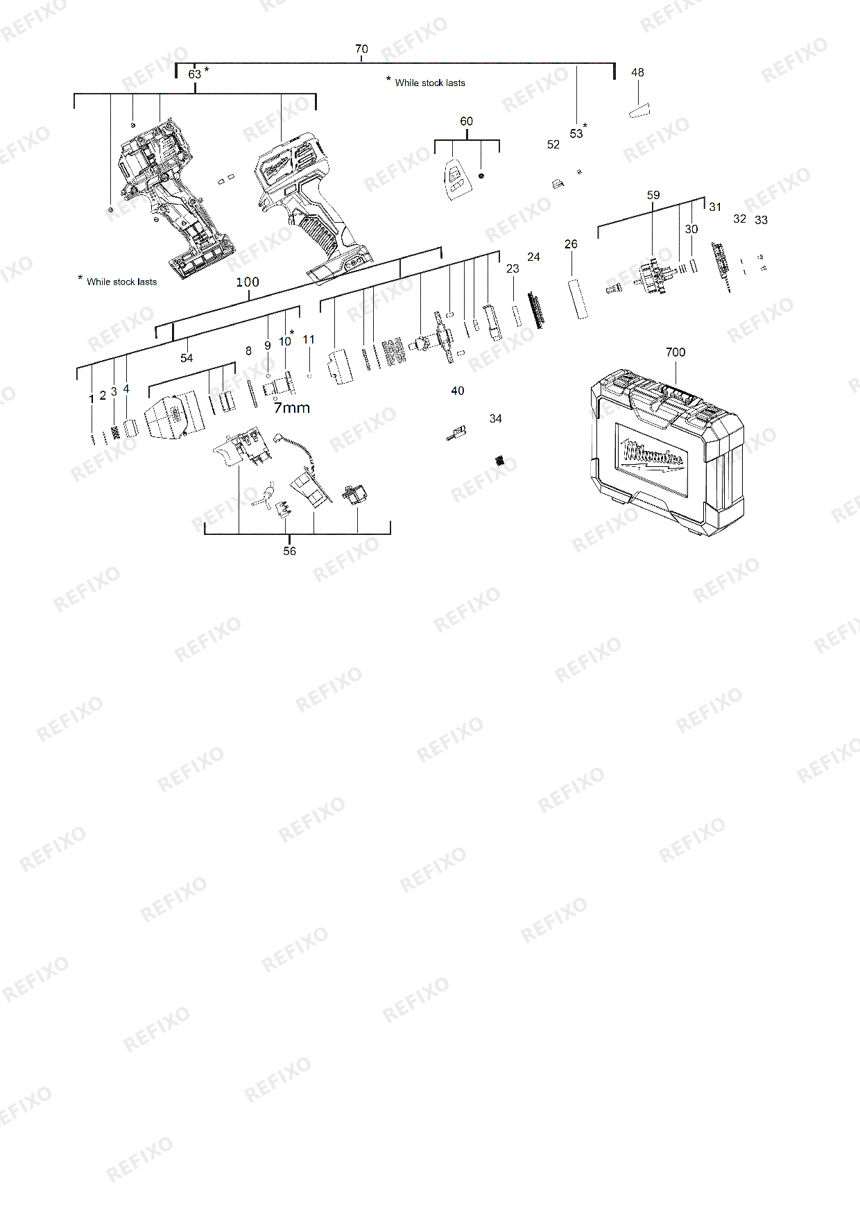 Деталировка MILWAUKEE M18BID 0 4933443570 4000443571 — схема запчастей в разборе