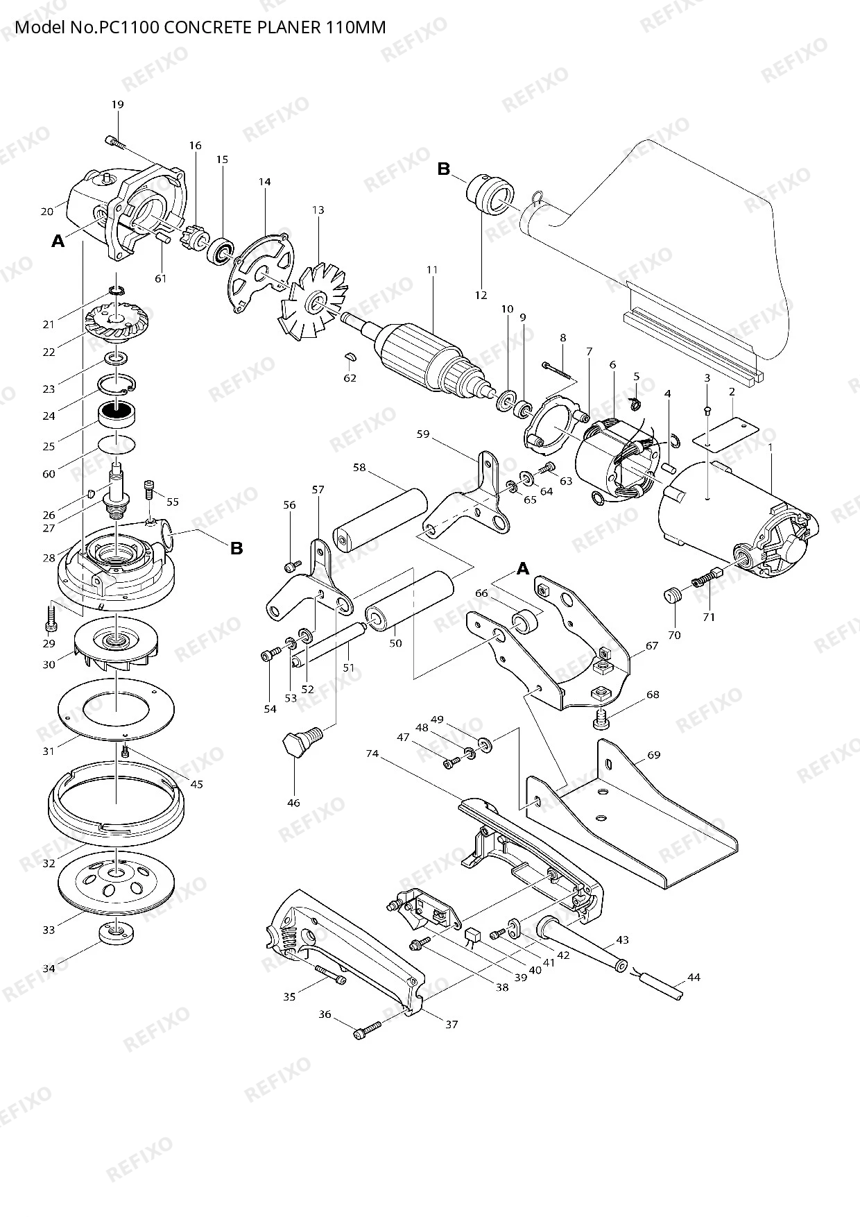 Деталировка MAKITA PC1100 — схема запчастей в разборе