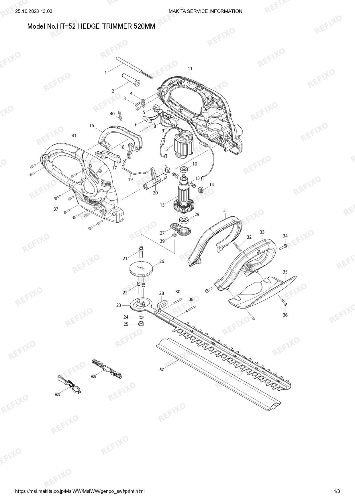 Деталировка MAKITA HT 52 — схема запчастей в разборе