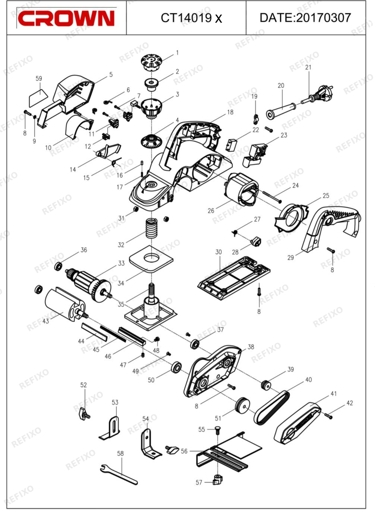 Деталировка CROWN CT14019X — схема запчастей в разборе