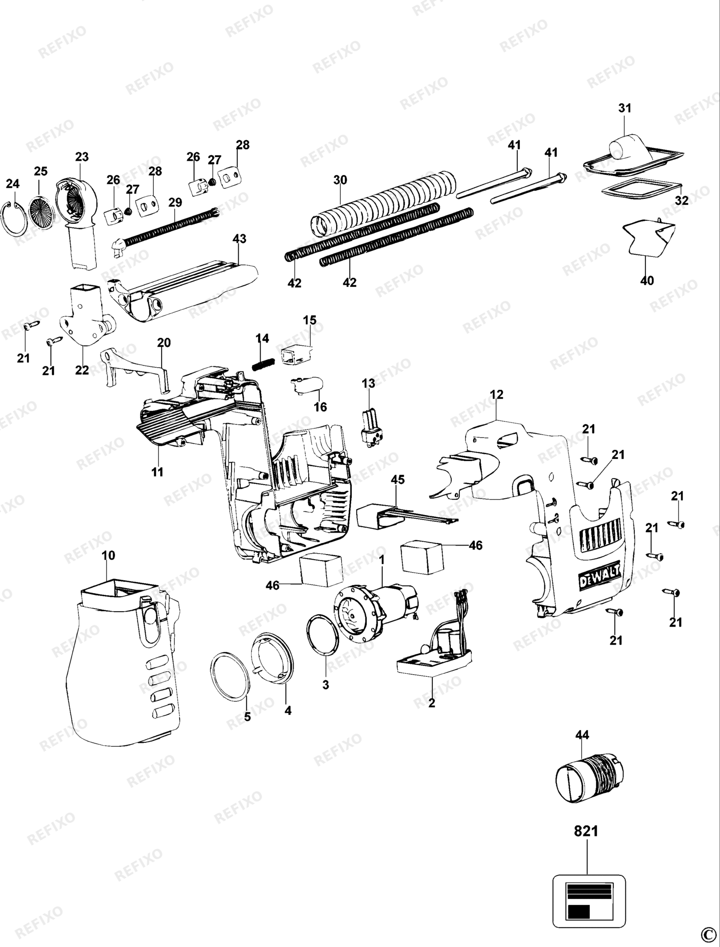 Деталировка DeWalt D25300D-QS TYPE 1 ENTNEHMERSATZ D25300D-QS D25300D — схема запчастей в разборе