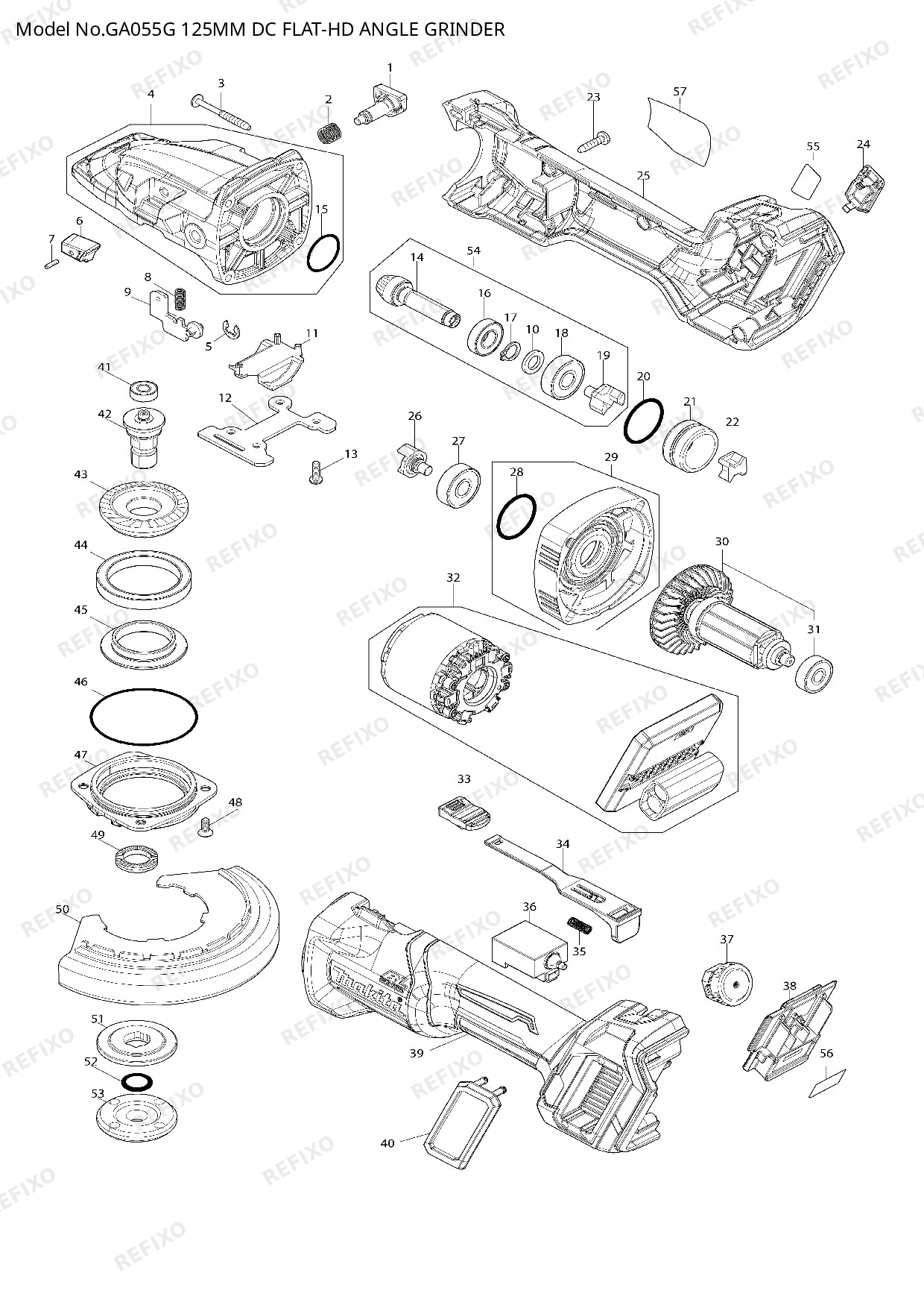 Деталировка MAKITA GA055G — схема запчастей в разборе