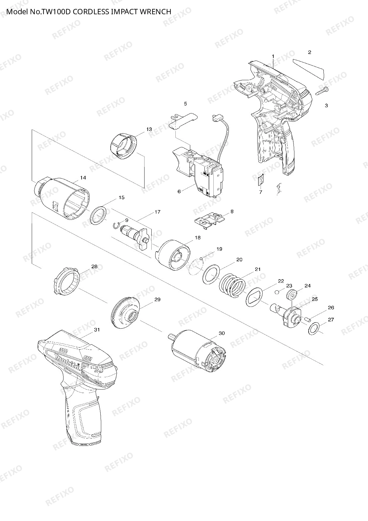 Деталировка MAKITA TW100D — схема запчастей в разборе