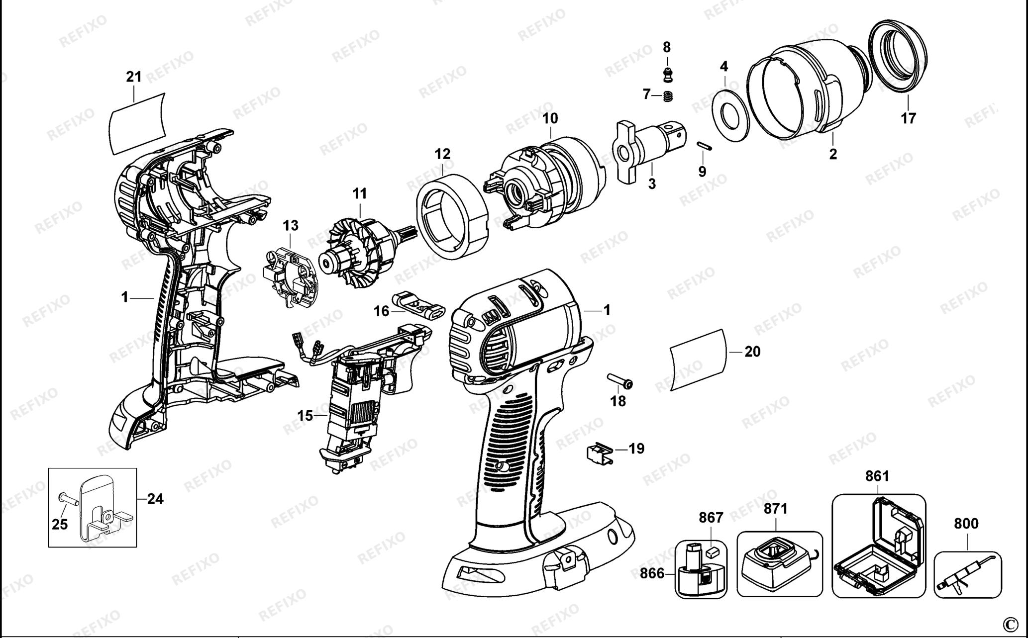 Деталировка DeWalt DC822-QW TYPE 10 SCHLAGSCHRAUBENSCHL. DC822-QW DC822 — схема запчастей в разборе