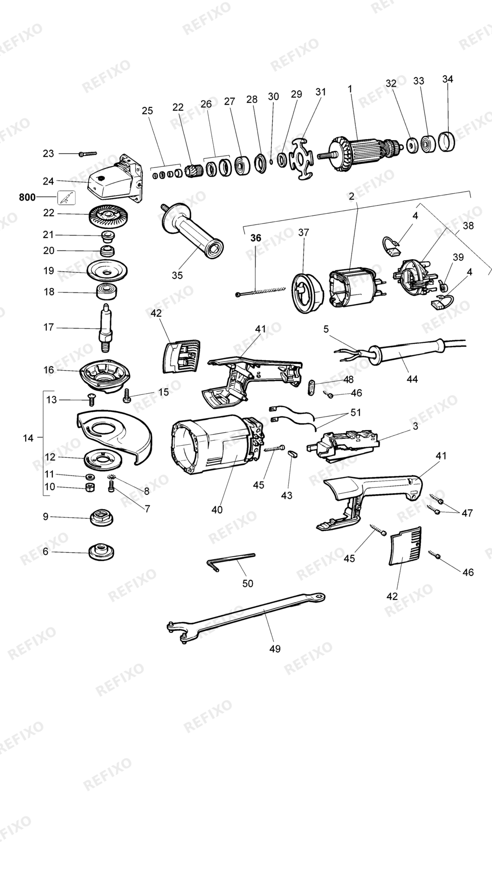 Деталировка DeWalt DW490-DE TYPE 2 угловая шлифмашина DW490-DE DW490 — схема запчастей в разборе
