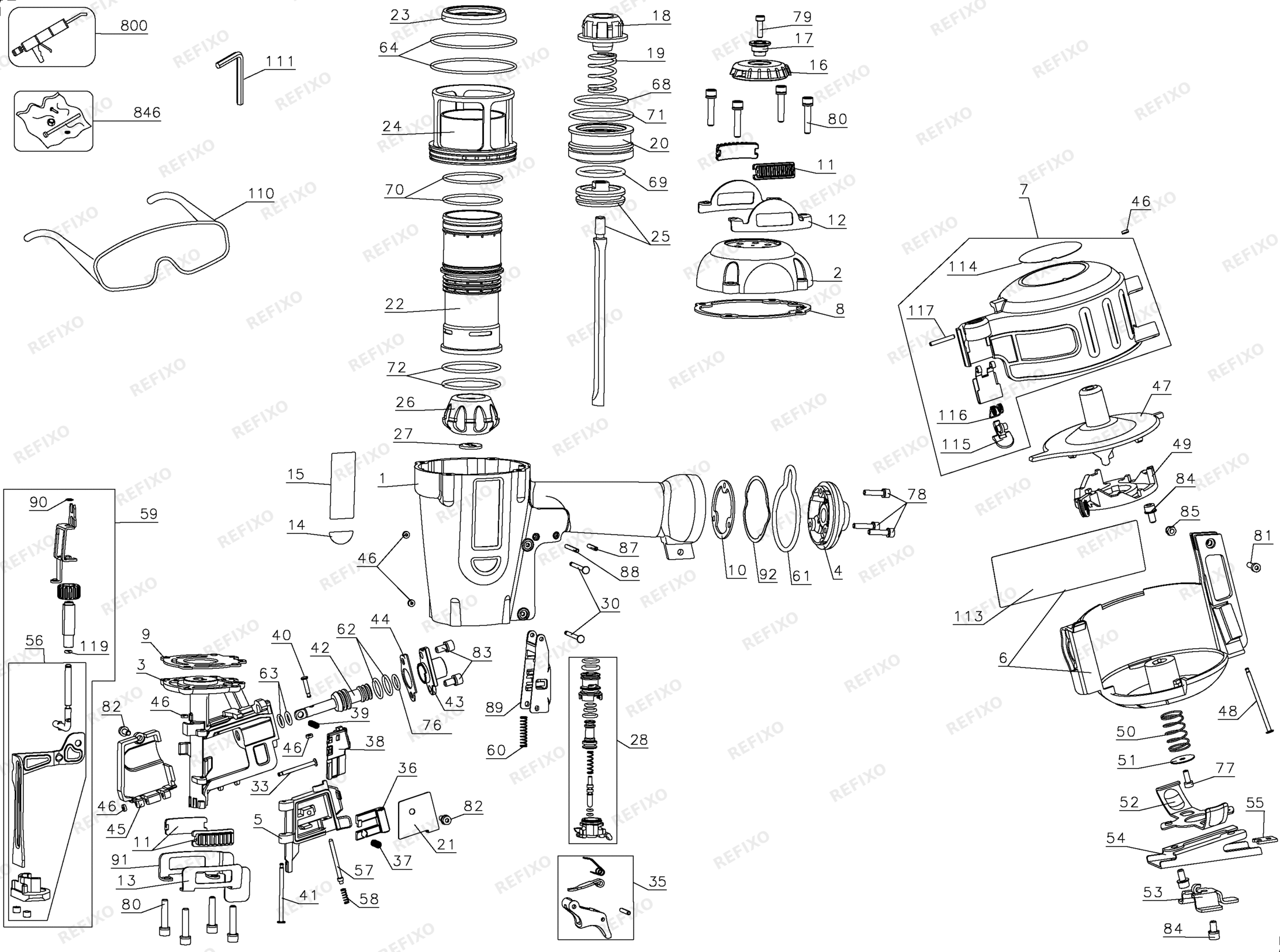 Деталировка DeWalt D51321-XJ TYPE 1 NAILER D51321-XJ D51321 — схема запчастей в разборе