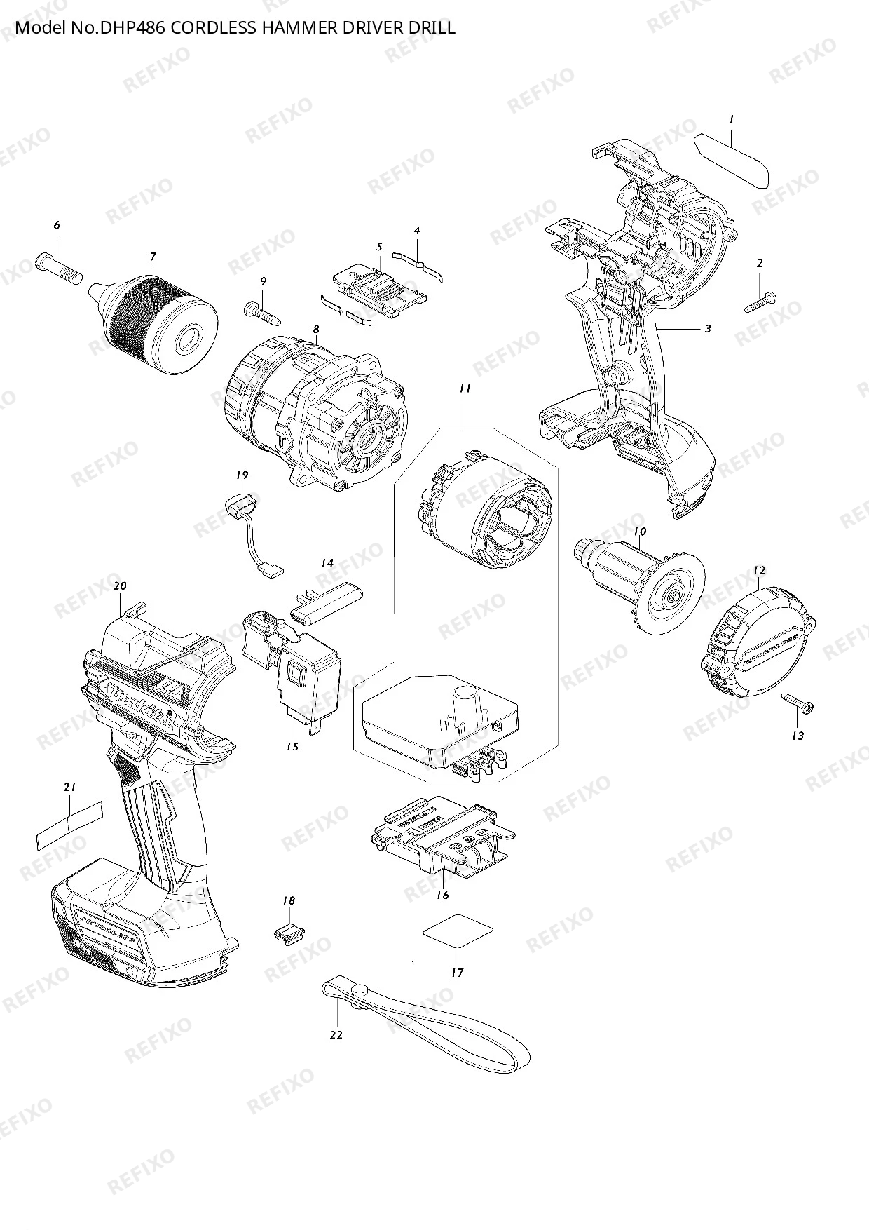 Деталировка MAKITA DHP486 — схема запчастей в разборе