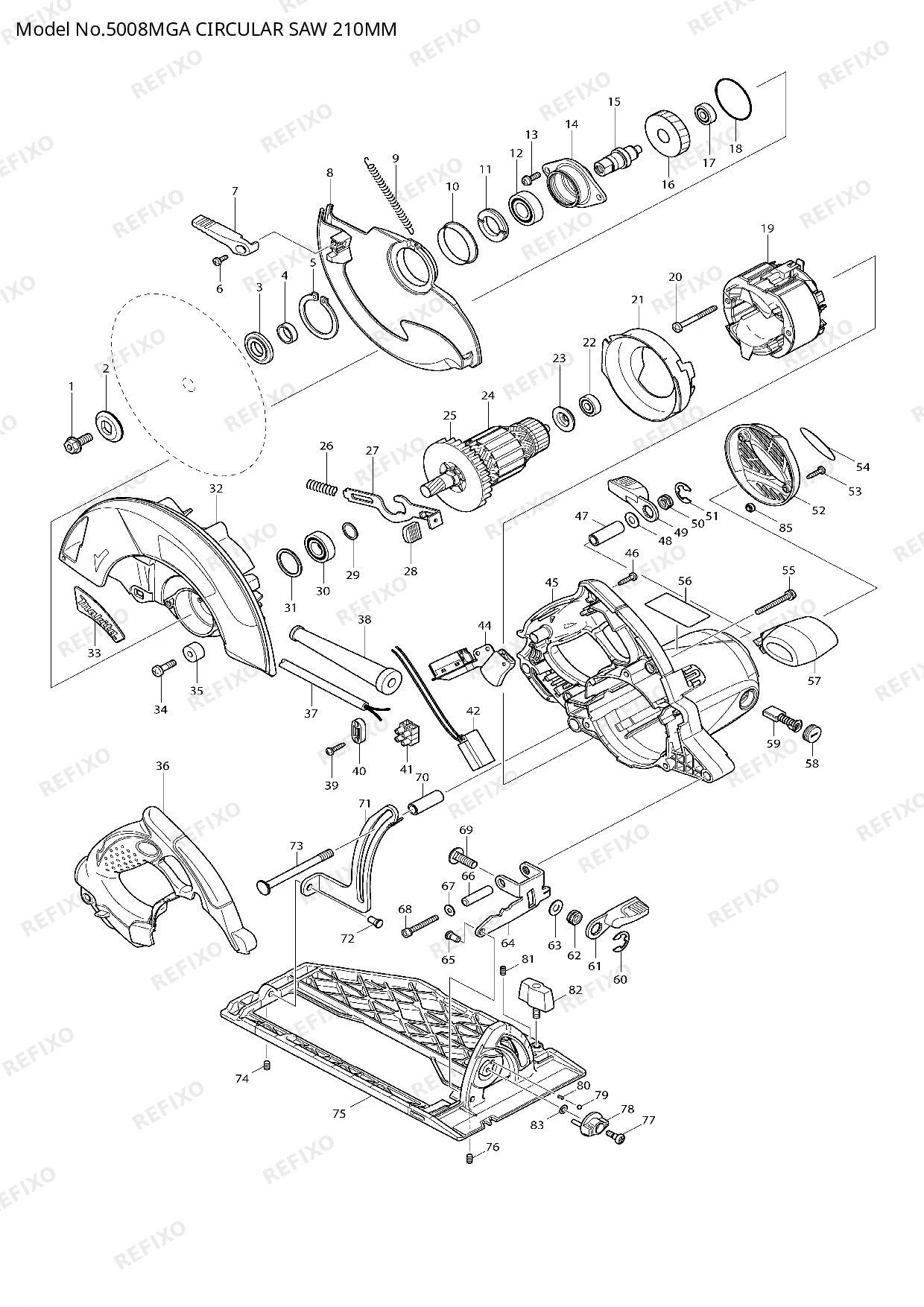 Деталировка MAKITA 5008MGA — схема запчастей в разборе