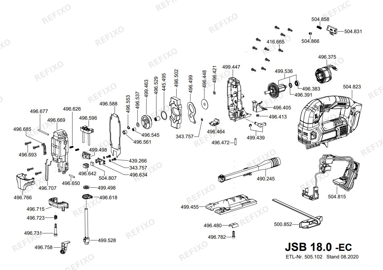 Деталировка Flex JSB 18.0-EC C — схема запчастей в разборе