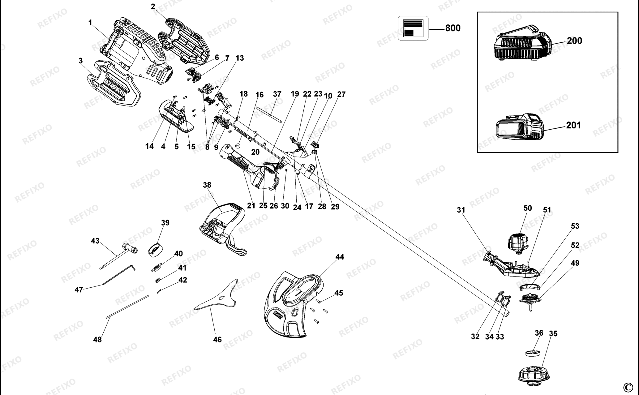 Деталировка DeWalt DCM581-XJ TYPE 1 BÜRSTENSCHNEIDER DCM581-XJ DCM581 — схема запчастей в разборе