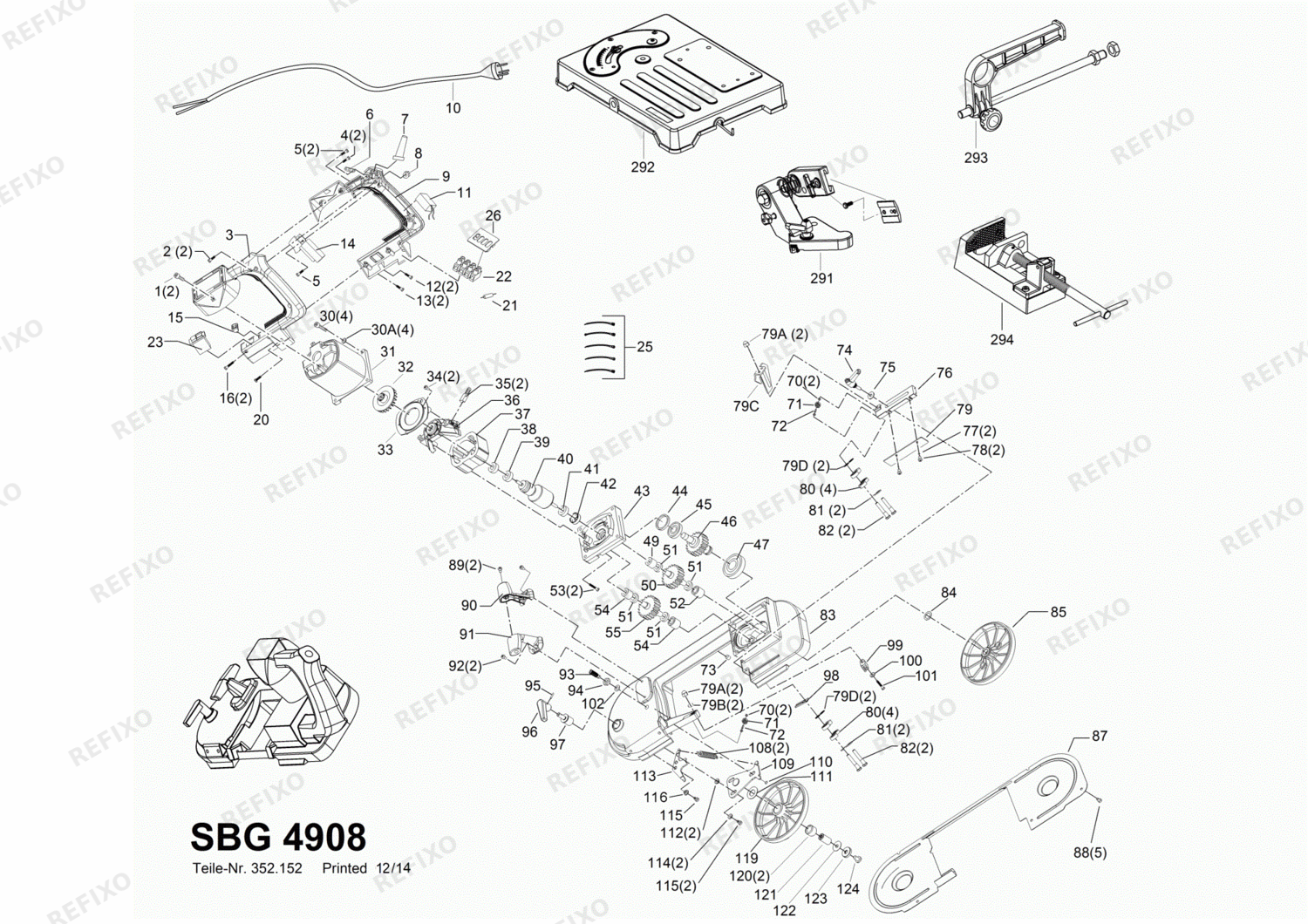 Деталировка Flex SBG 4908 - Metall- ленточная пила с schwenkbarem Sägera 342890 — схема запчастей в разборе