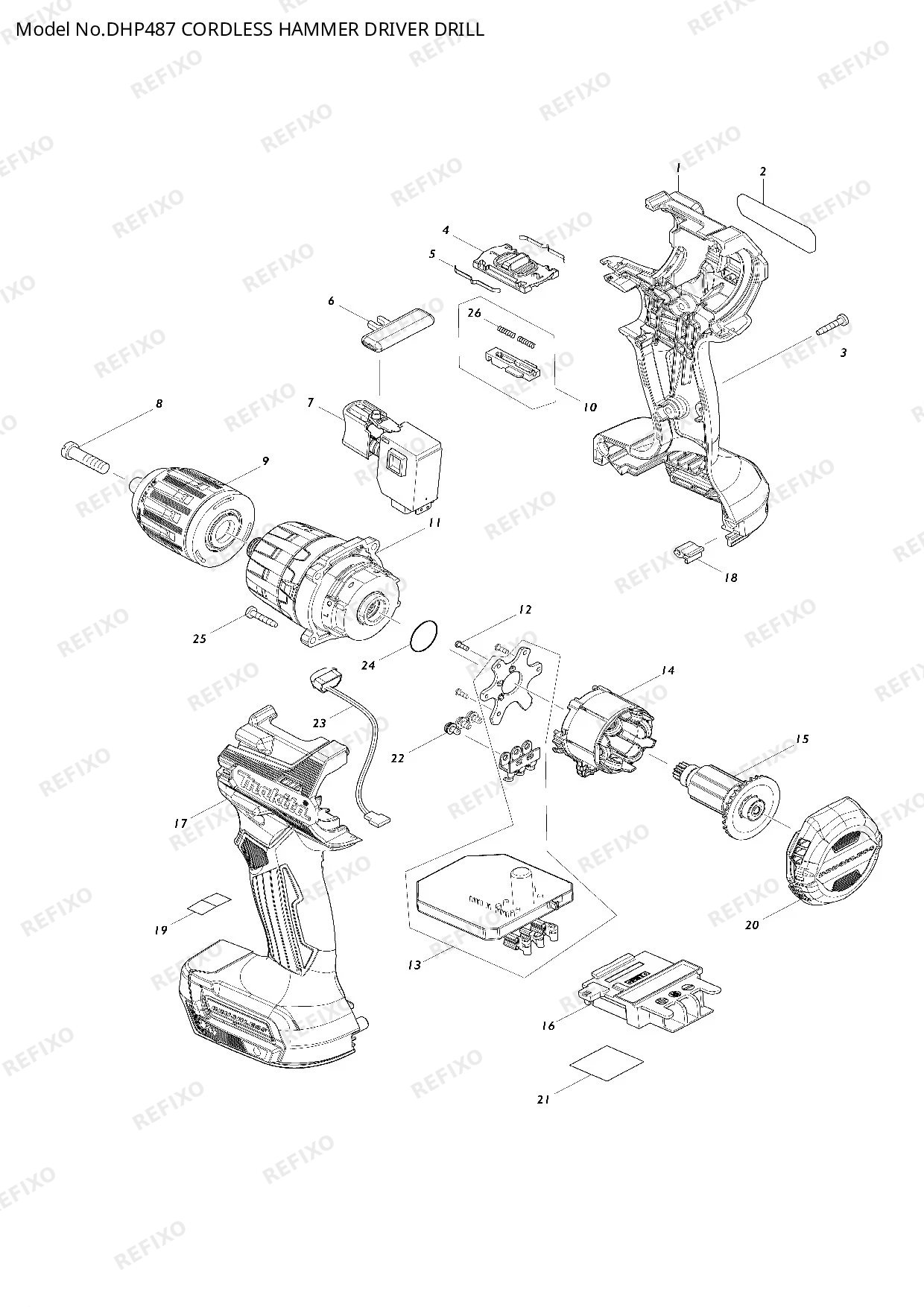 Деталировка MAKITA DHP487 — схема запчастей в разборе