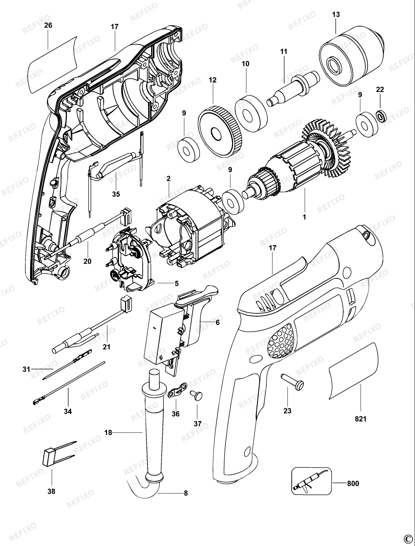 Деталировка DeWalt D21008-XJ TYPE 2 BOHRER D21008-XJ D21008 — схема запчастей в разборе