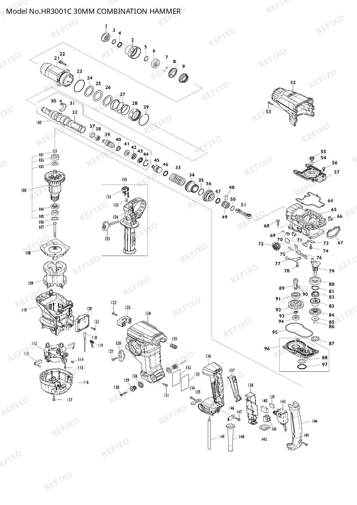 Деталировка MAKITA HR3001C — схема запчастей в разборе