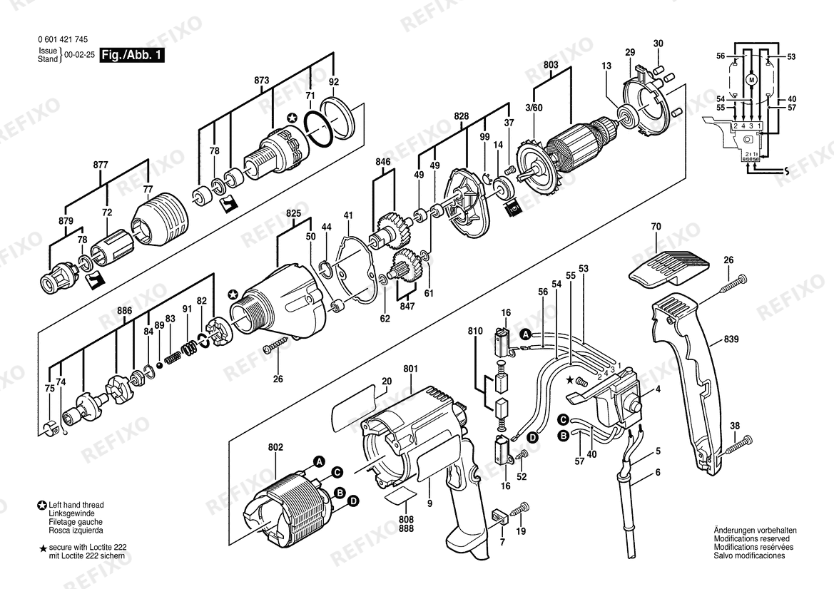 Деталировка Bosch Шуруповёрт GSR 6-25 TE | 115 V | 030 - CA (0 601 421 745) — схема запчастей в разборе