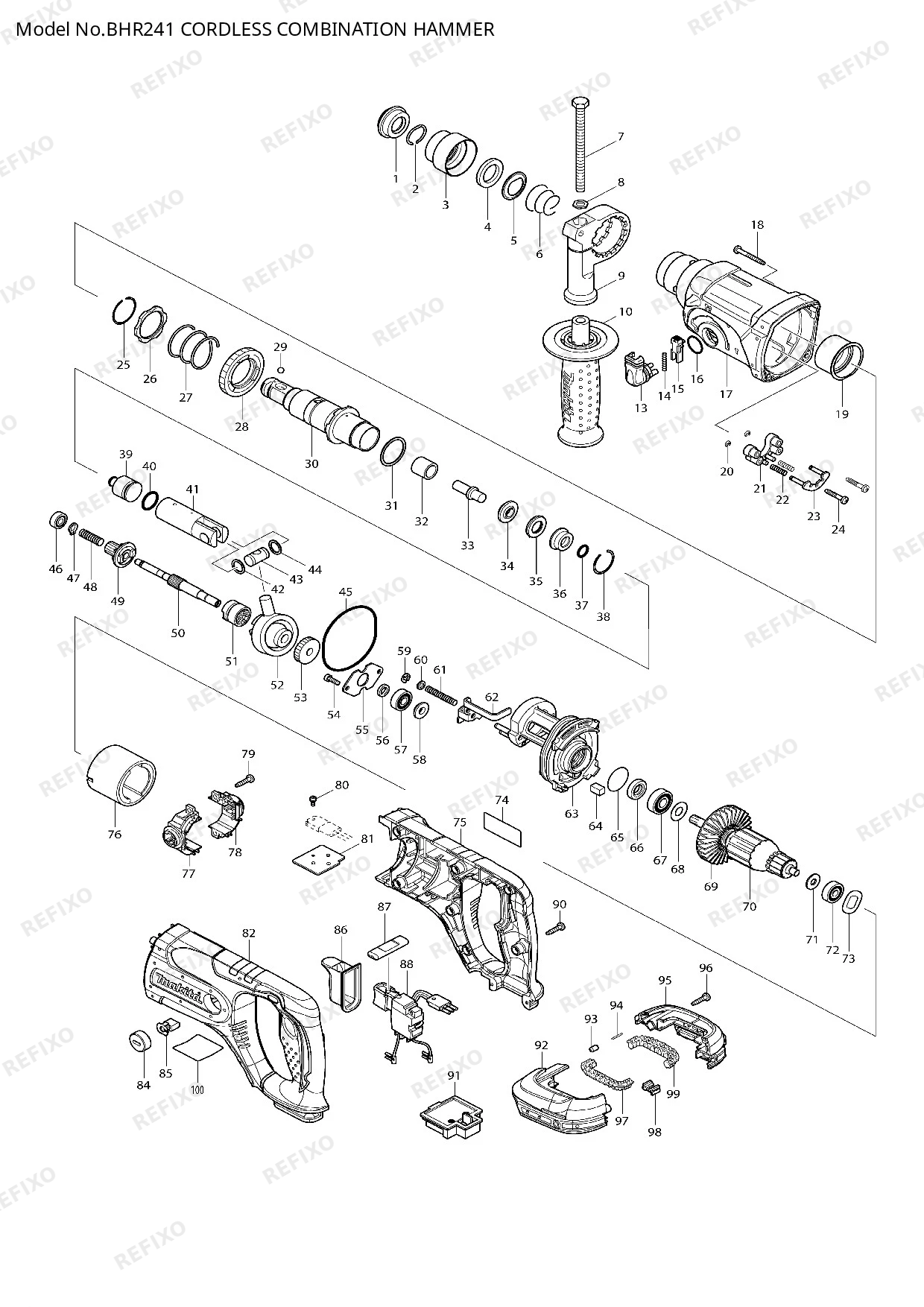 Деталировка MAKITA BHR241 — схема запчастей в разборе