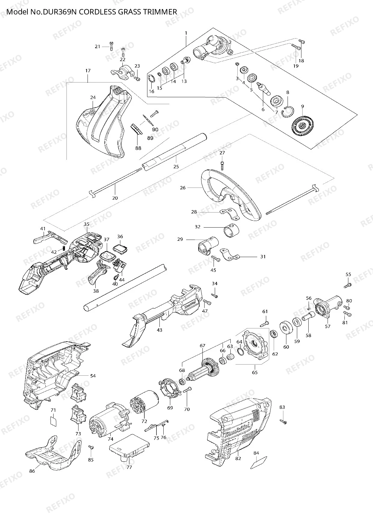 Деталировка MAKITA DUR369N — схема запчастей в разборе