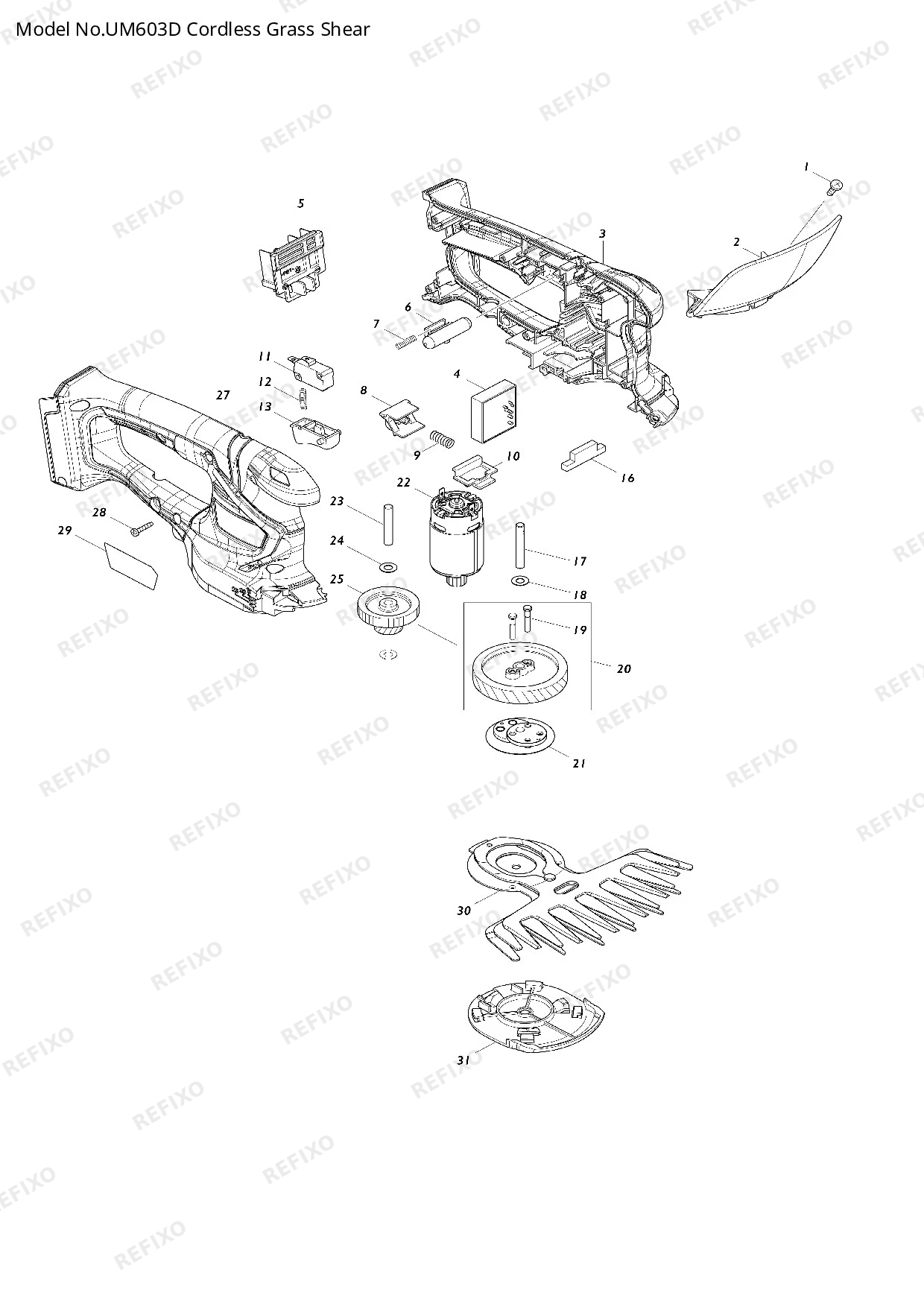 Деталировка MAKITA UM603D — схема запчастей в разборе