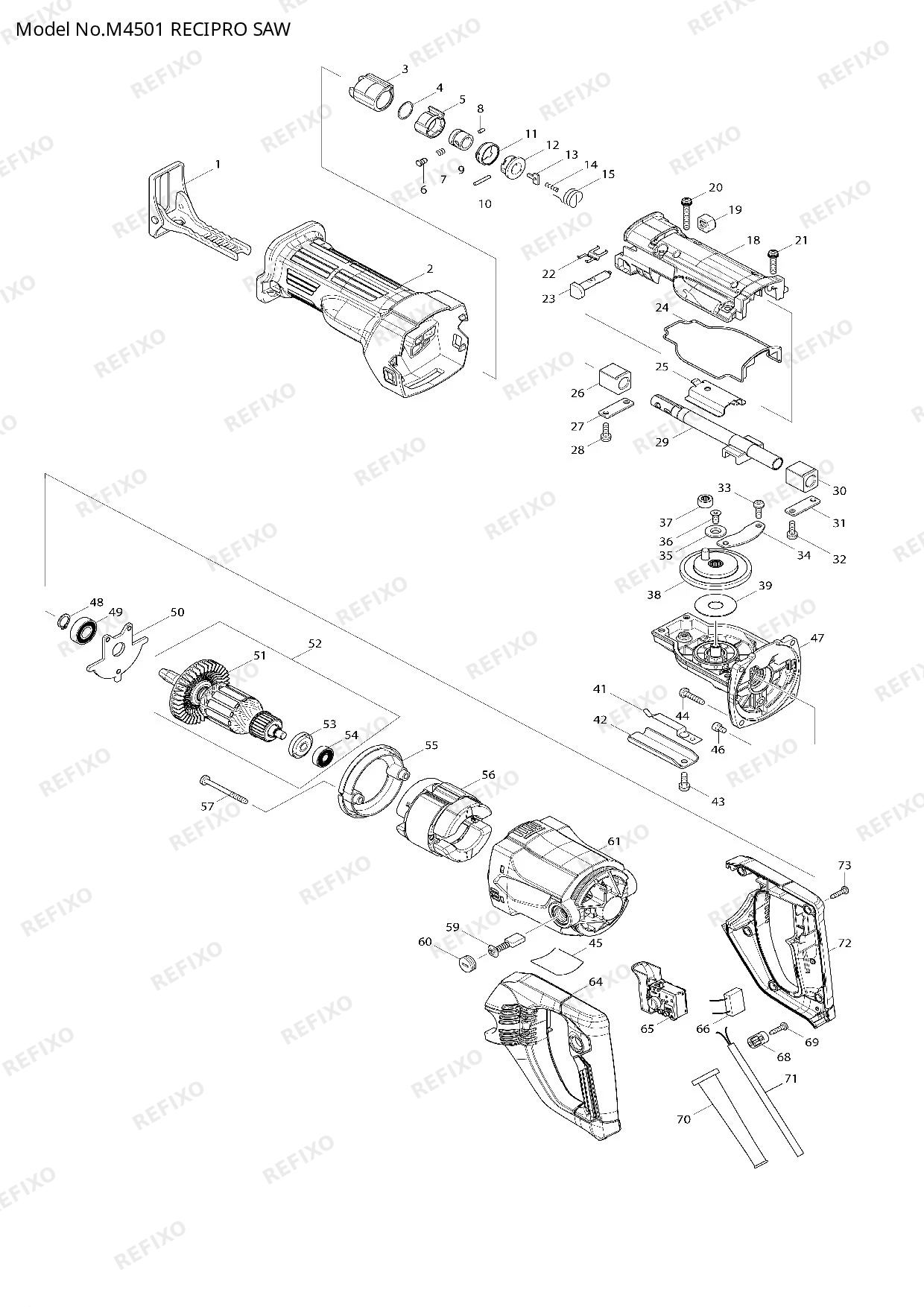 Деталировка MAKITA M4501 — схема запчастей в разборе