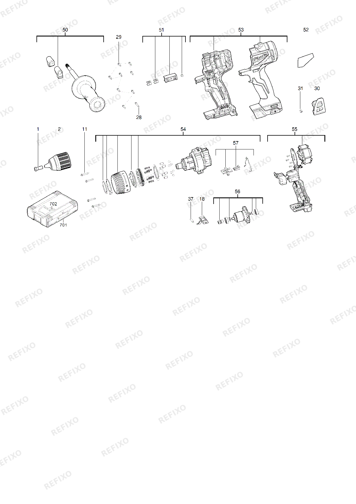 Деталировка MILWAUKEE M18BLDD2 0X 4933464514 4000469161 — схема запчастей в разборе