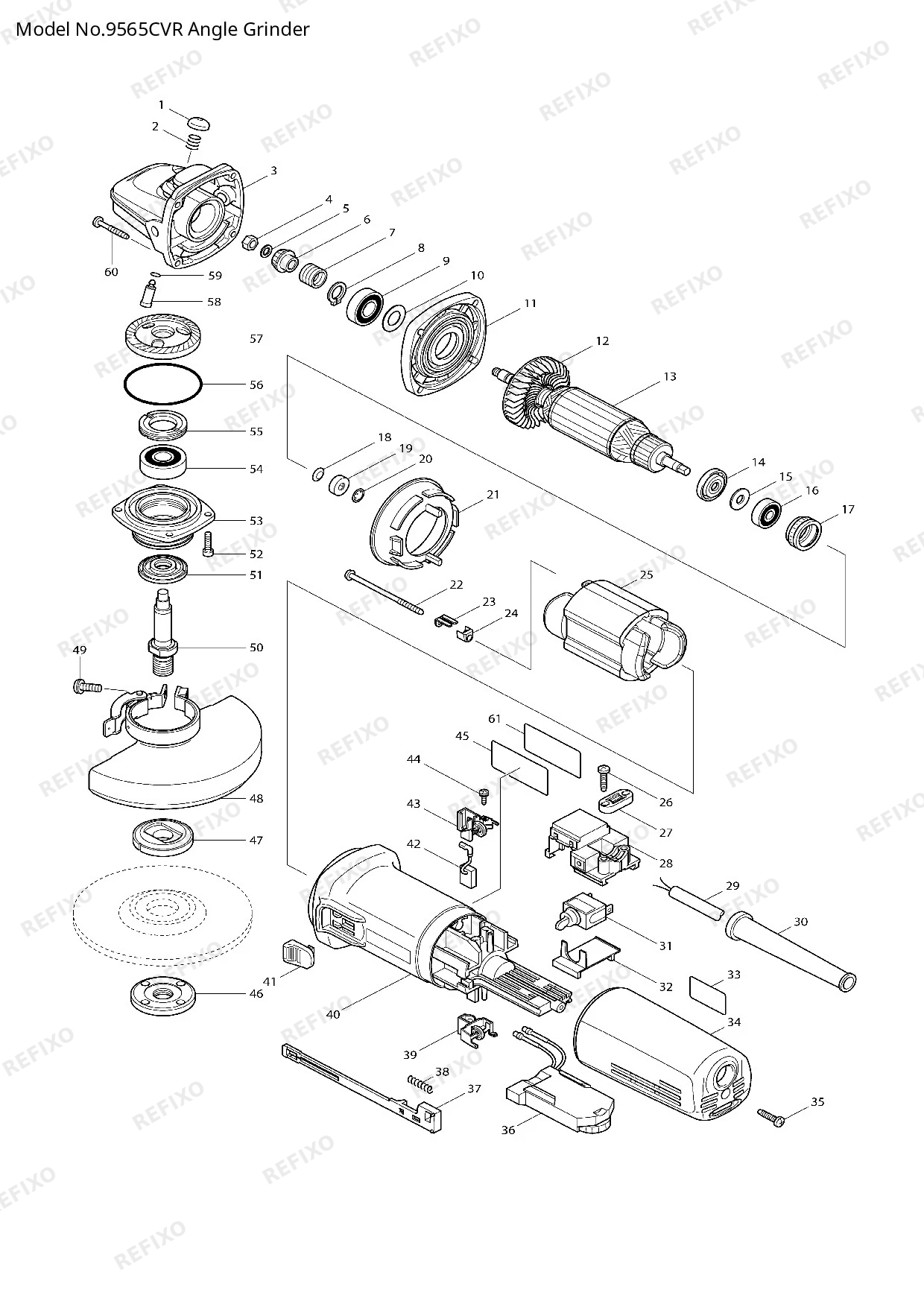 Деталировка MAKITA 9565CVR — схема запчастей в разборе