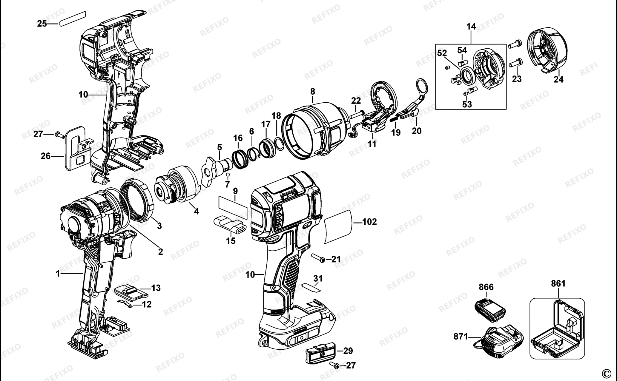 Деталировка DeWalt DCF895-XJ TYPE 2 SCHLAGSCHRAUBER DCF895-XJ DCF895 — схема запчастей в разборе
