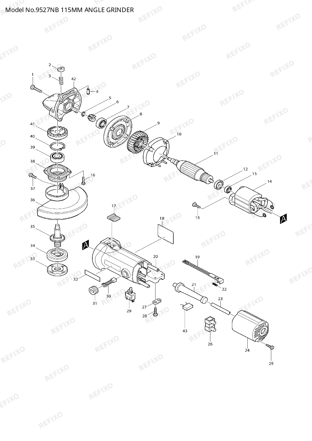 Деталировка MAKITA 9527NB — схема запчастей в разборе
