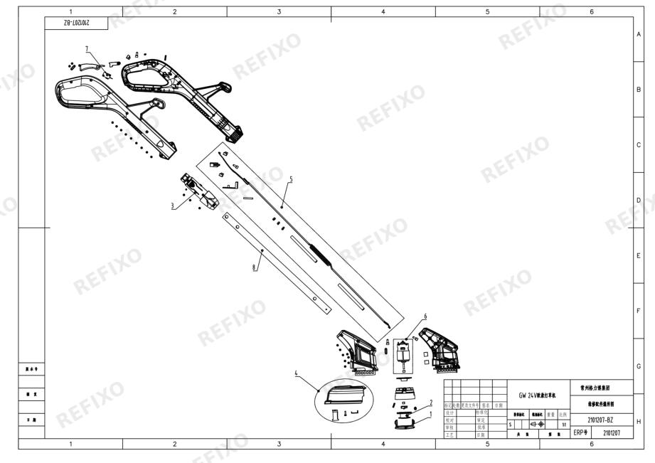 Деталировка Greenworks 2101207 24V G24LT String Trimmer — схема запчастей в разборе