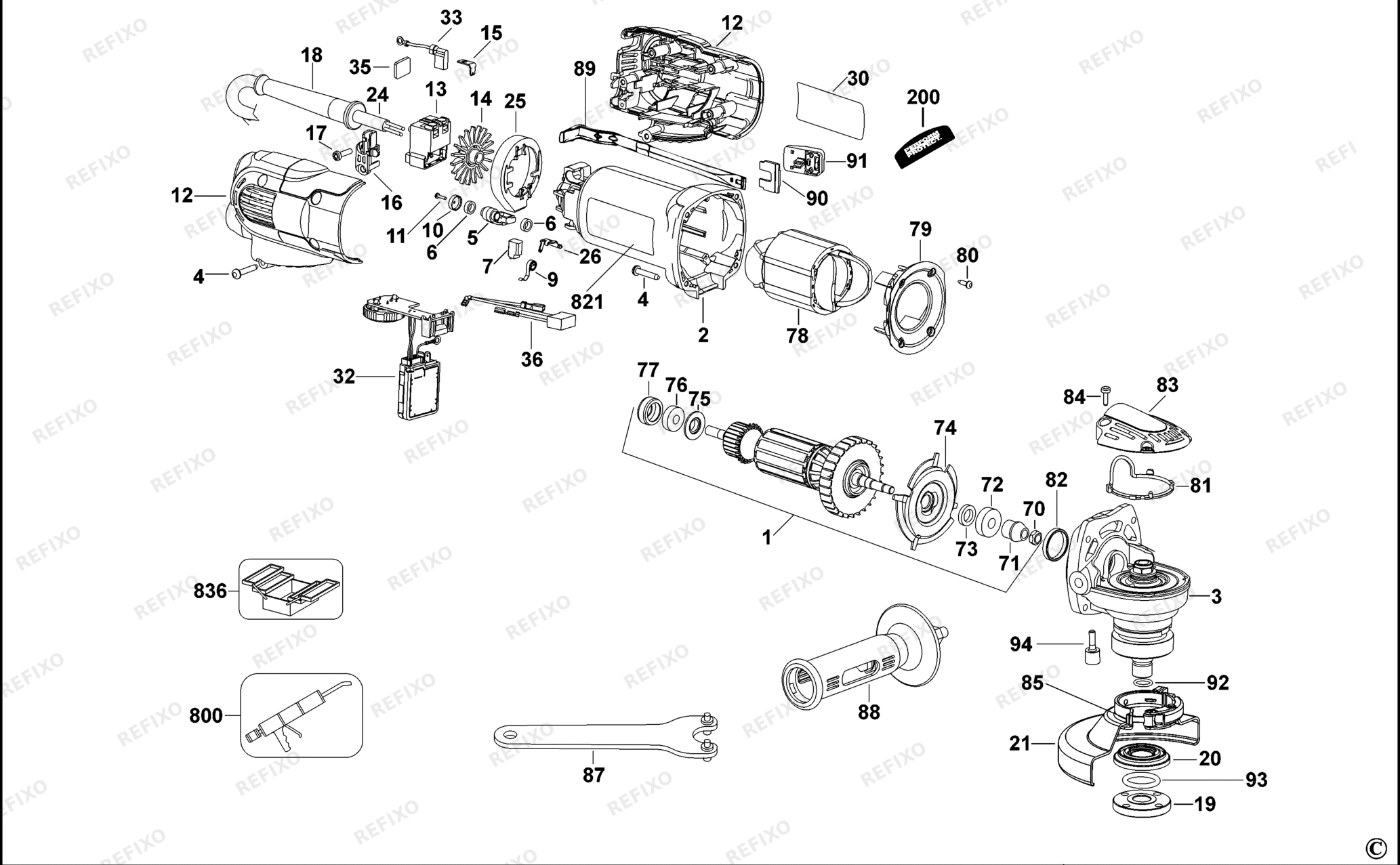 Деталировка DeWalt D28117-LX TYPE 3 SMALL ANGLE GRINDER D28117-LX D28117 — схема запчастей в разборе