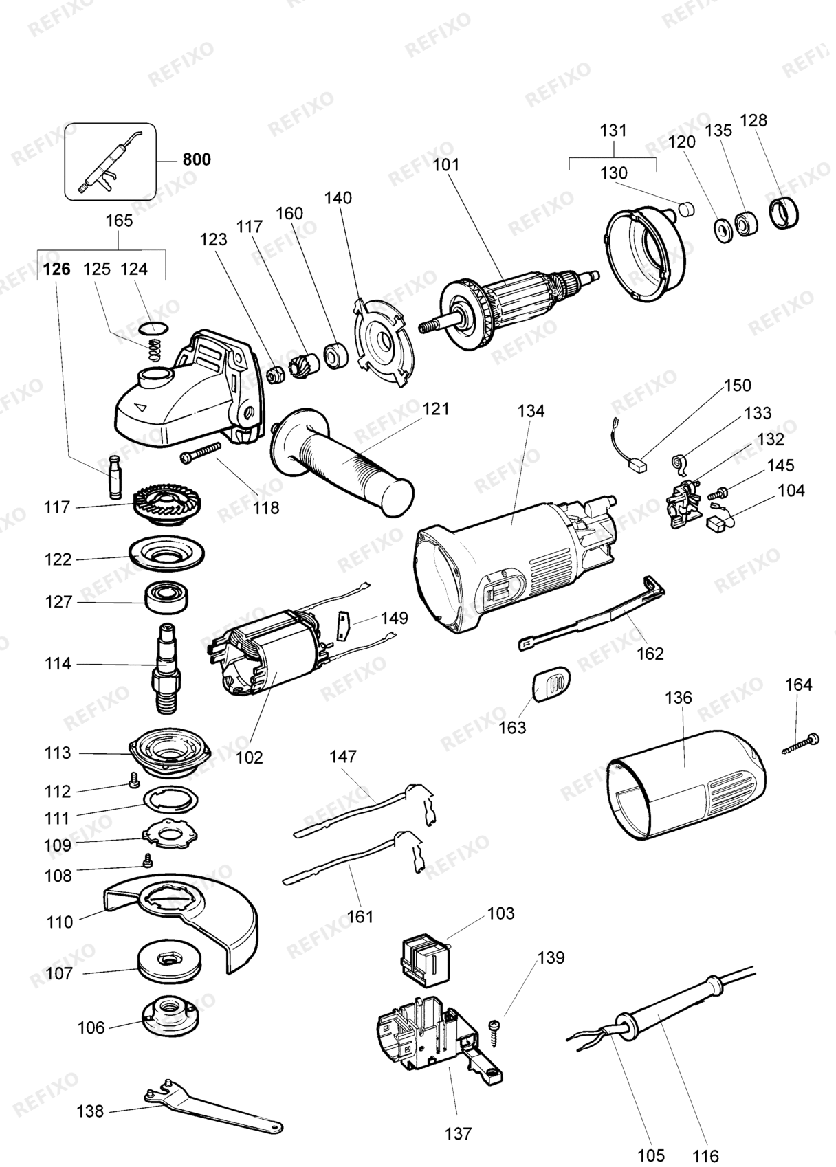 Деталировка DeWalt DW821-QS TYPE 1 угловая шлифмашина DW821-QS DW821 — схема запчастей в разборе