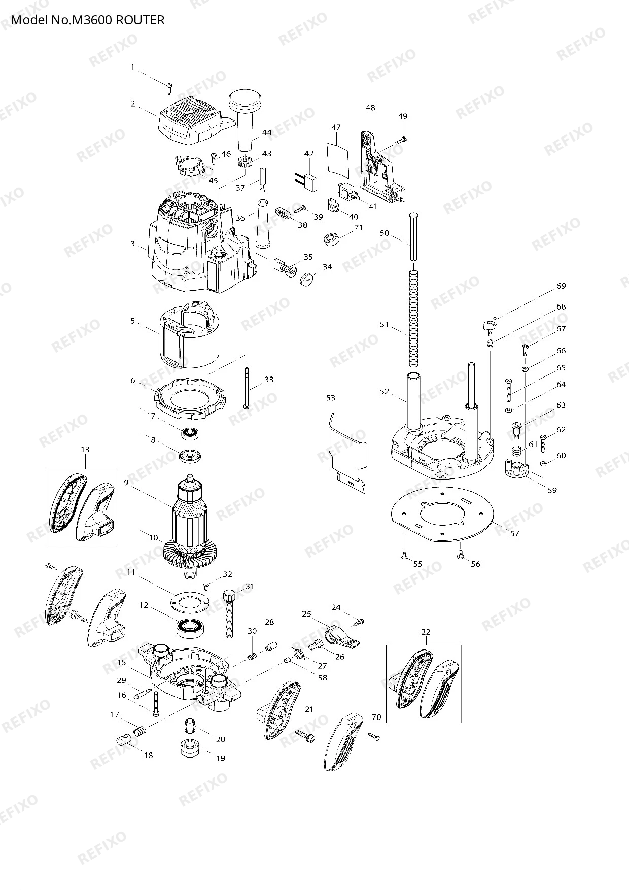 Деталировка MAKITA M3600 — схема запчастей в разборе